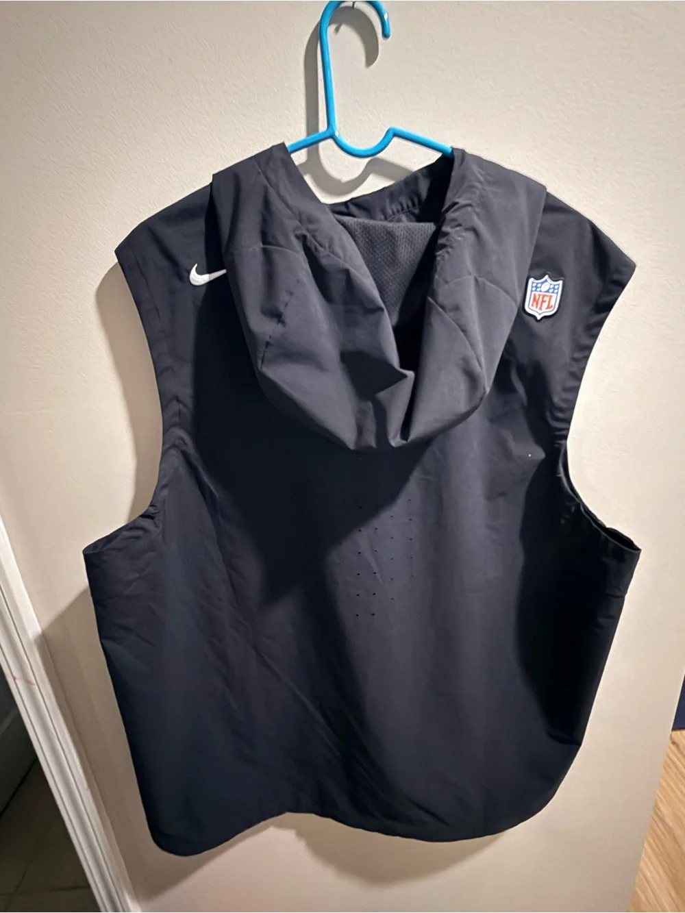 Nike Carolina Panthers Black Hooded Vest with Blue Accents
